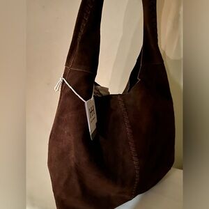 Chocolate Brown Suede Slouchy Hobo Bag